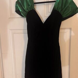Elegant Black Mini Dress with Green Accents